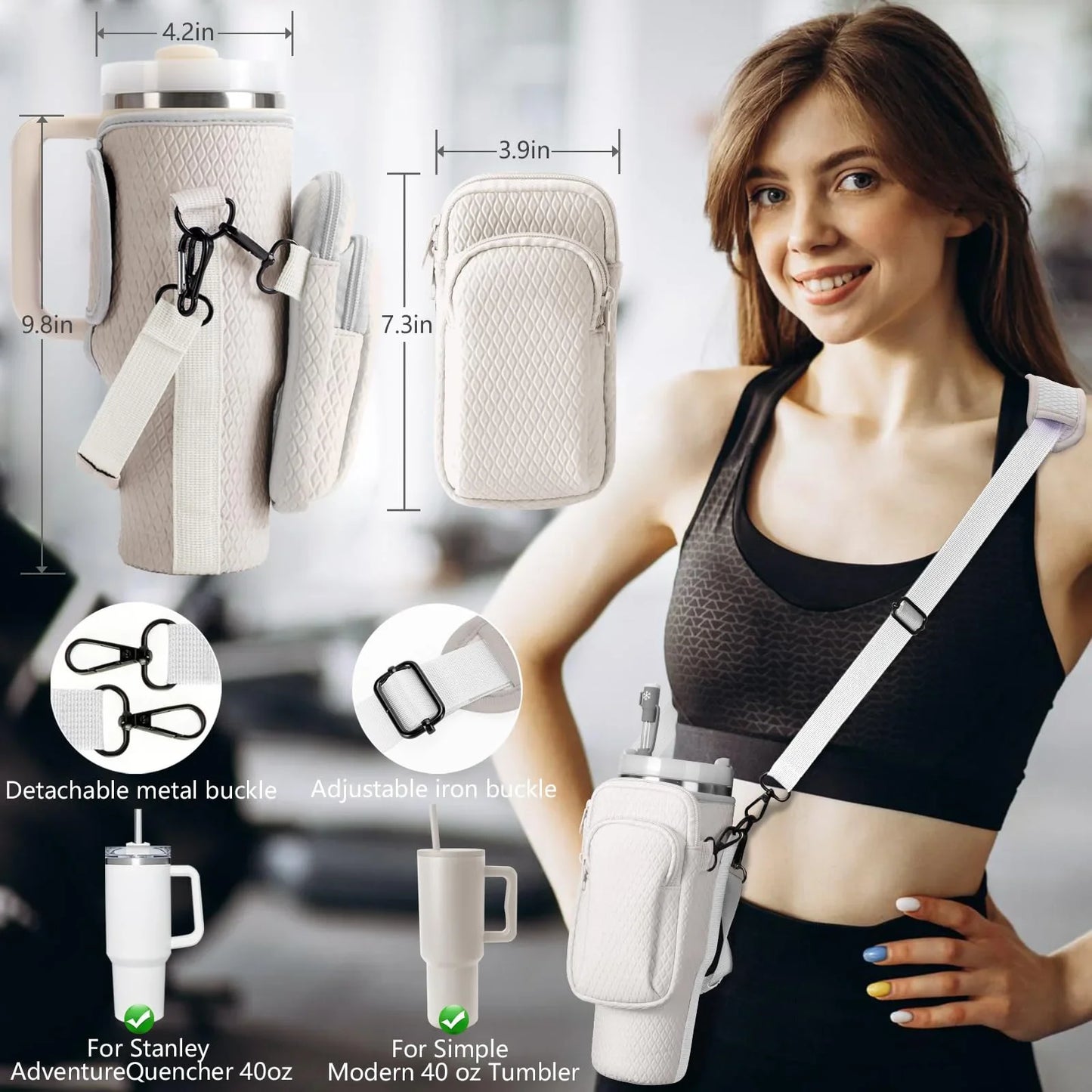 Crossbody Water Bottle Carrier off white